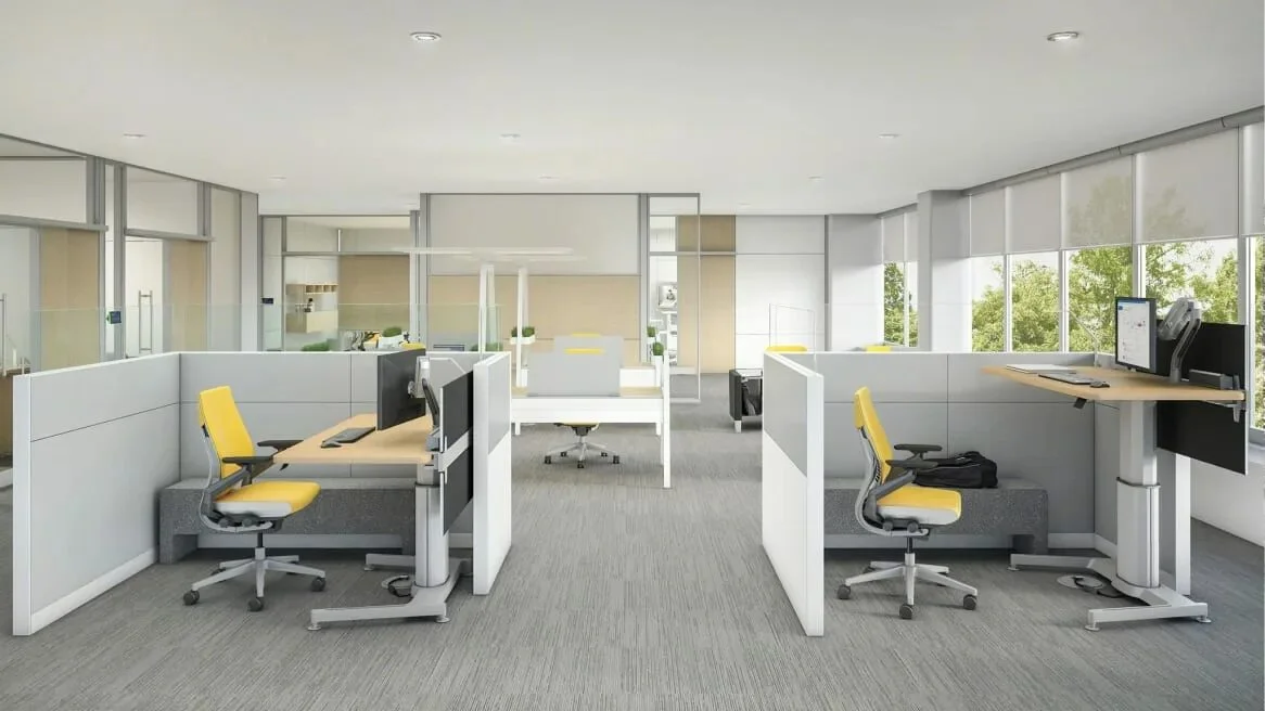 A modern and bright office space with ergonomic chairs